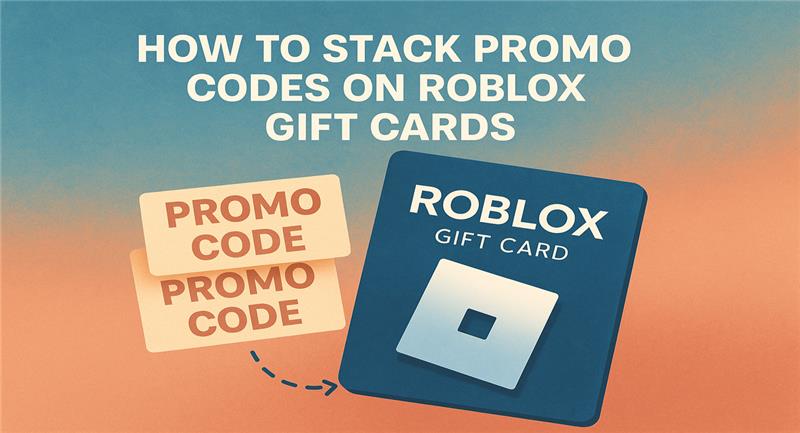 Roblox gift card with stacked promo code cards on gradient background.