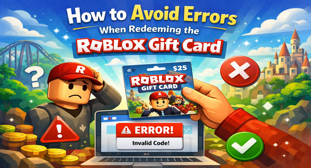 Showing a Roblox gift card redemption error with “Invalid Code” message and tips to avoid mistakes.