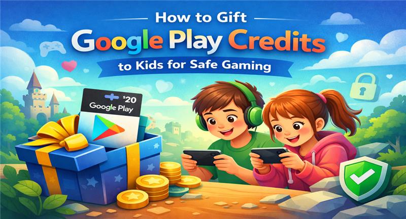 Kids gaming safely using Google Play gift card with parental controls enabled