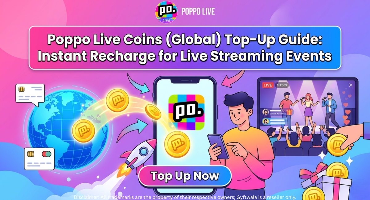 Poppo Live Coins Global instant top-up banner for live streaming recharge and events