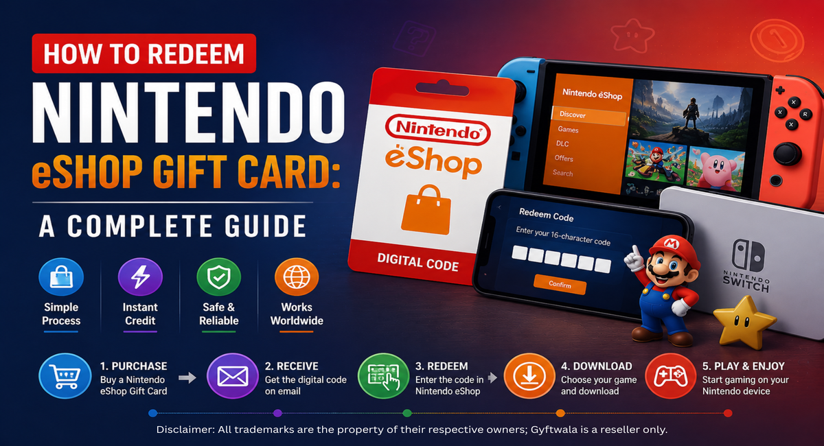 Nintendo eShop Gift Card Redemption Guide with Nintendo Switch and Digital Code
