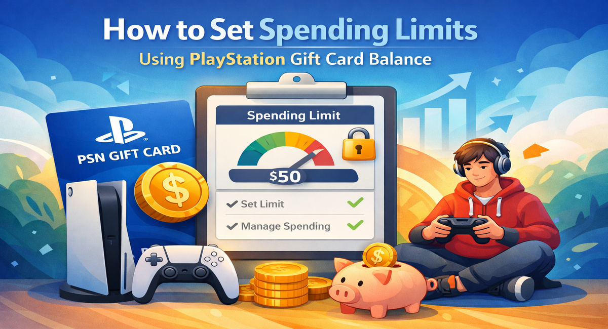 PlayStation gift card spending limit setup illustration