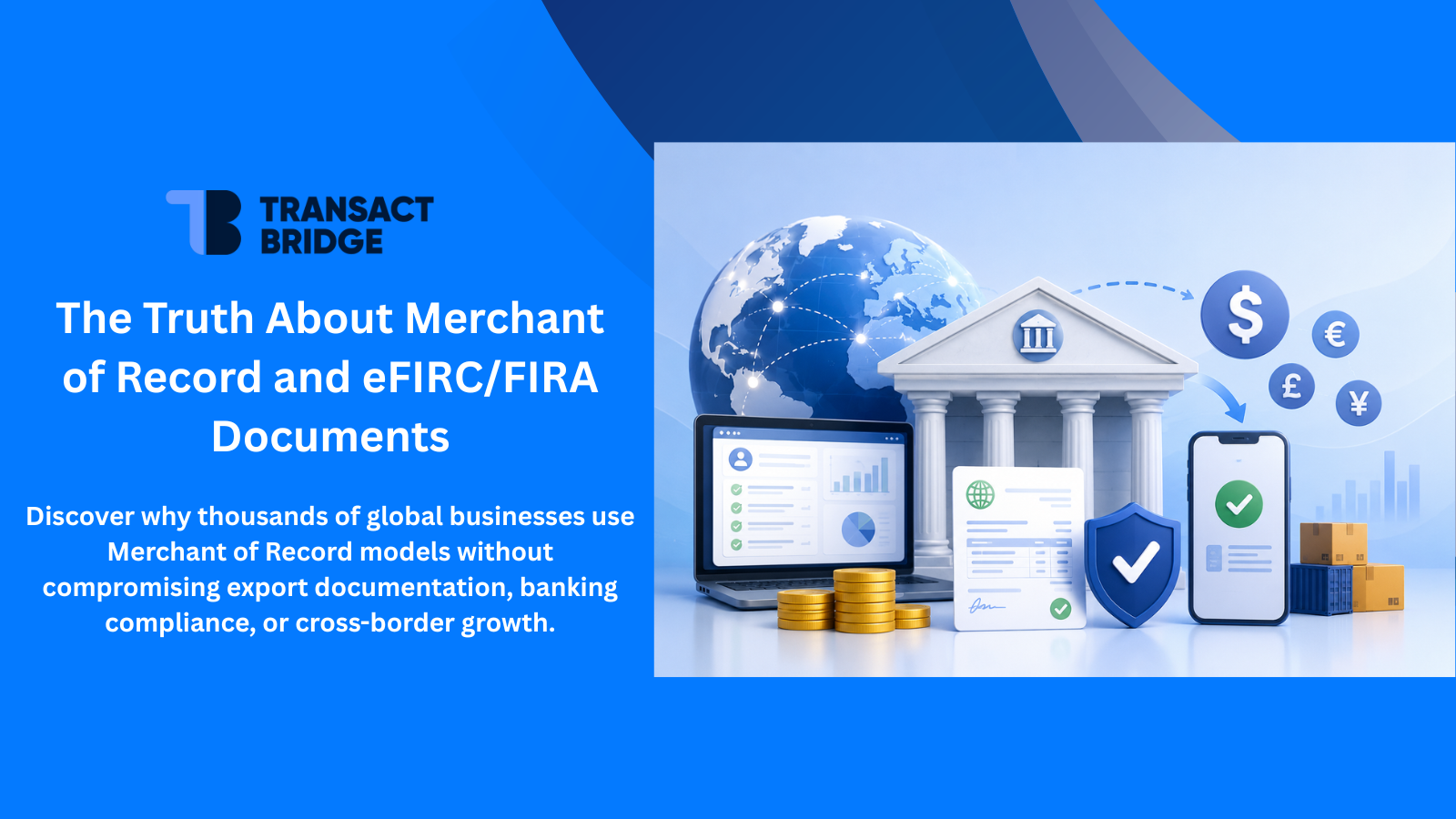 Banks issuing eFIRC and FIRA for Merchant of Record settlements with global payment compliance, export documentation, and cross-border remittance verification.