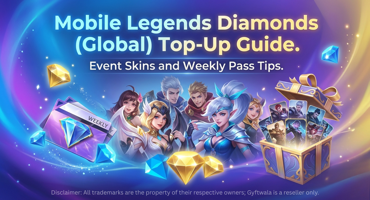 Mobile Legends Diamonds global top-up guide showing event skins rewards and Weekly Diamond Pass benefits