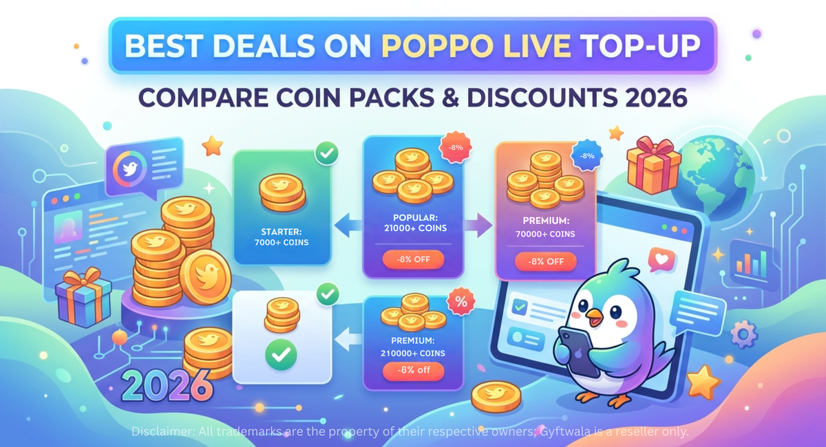Poppo Live top-up coin packs comparison with discounts 2026 banner