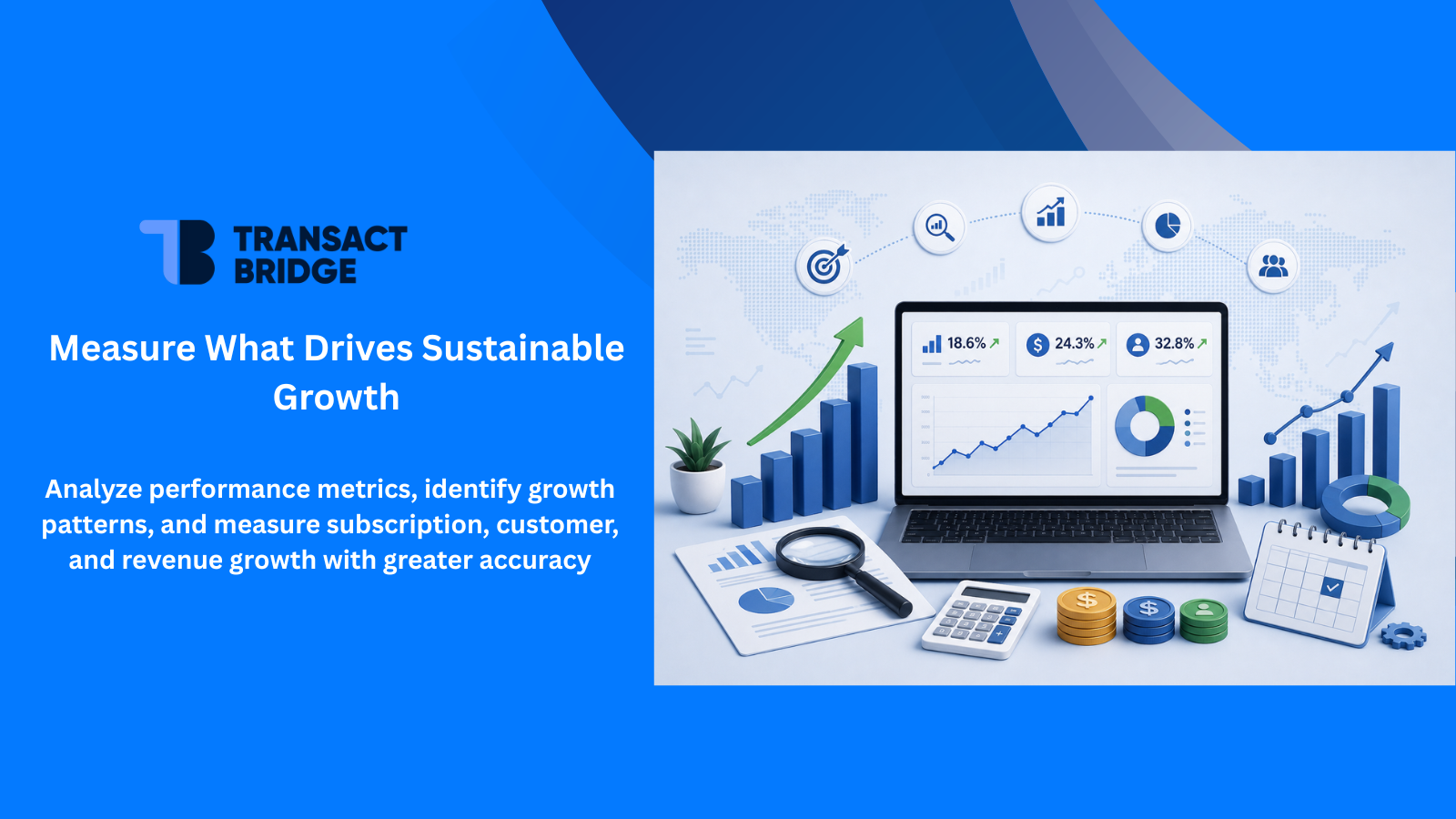 Dashboard showing SaaS revenue metrics, business analytics, and growth charts for calculating growth rate using formulas, Excel examples, and subscription revenue analysis.