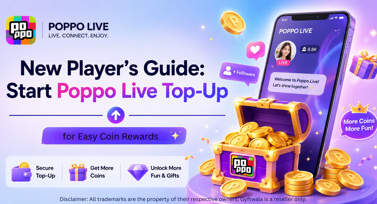 New player guide for Poppo Live top-up with coins and rewards.